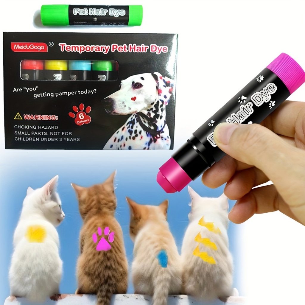Kit com 6 Canetas de Tinta para Pelo de Pets – Cores Divertidas e