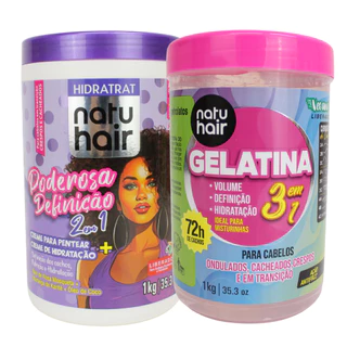 Kit Creme para Pentear Poderosa Definição + Gelatina modeladora de cachos 3 em 1 Natuhair 1 KG