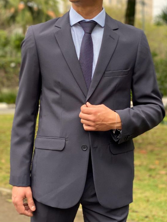 Terno Masculino Slim Básico Cinza Escuro em tecido Oxford para quem ...