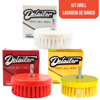 KIT DETAILER HIGIENIZAÇAO COMPLETA AUTOMOTIVA 3 ESCOVAS ROTATIVAS DRILL MACIA,MEDIA,AGRESSIVA