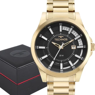 Relógio Technos Masculino Dourado Preto Original 1 Ano de Garantia