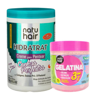 Kit Creme para Pentear Cachos Perfeitos 1kg + Gelatina 3 em 1 Modeladora de Cachos Natuhair 500g
