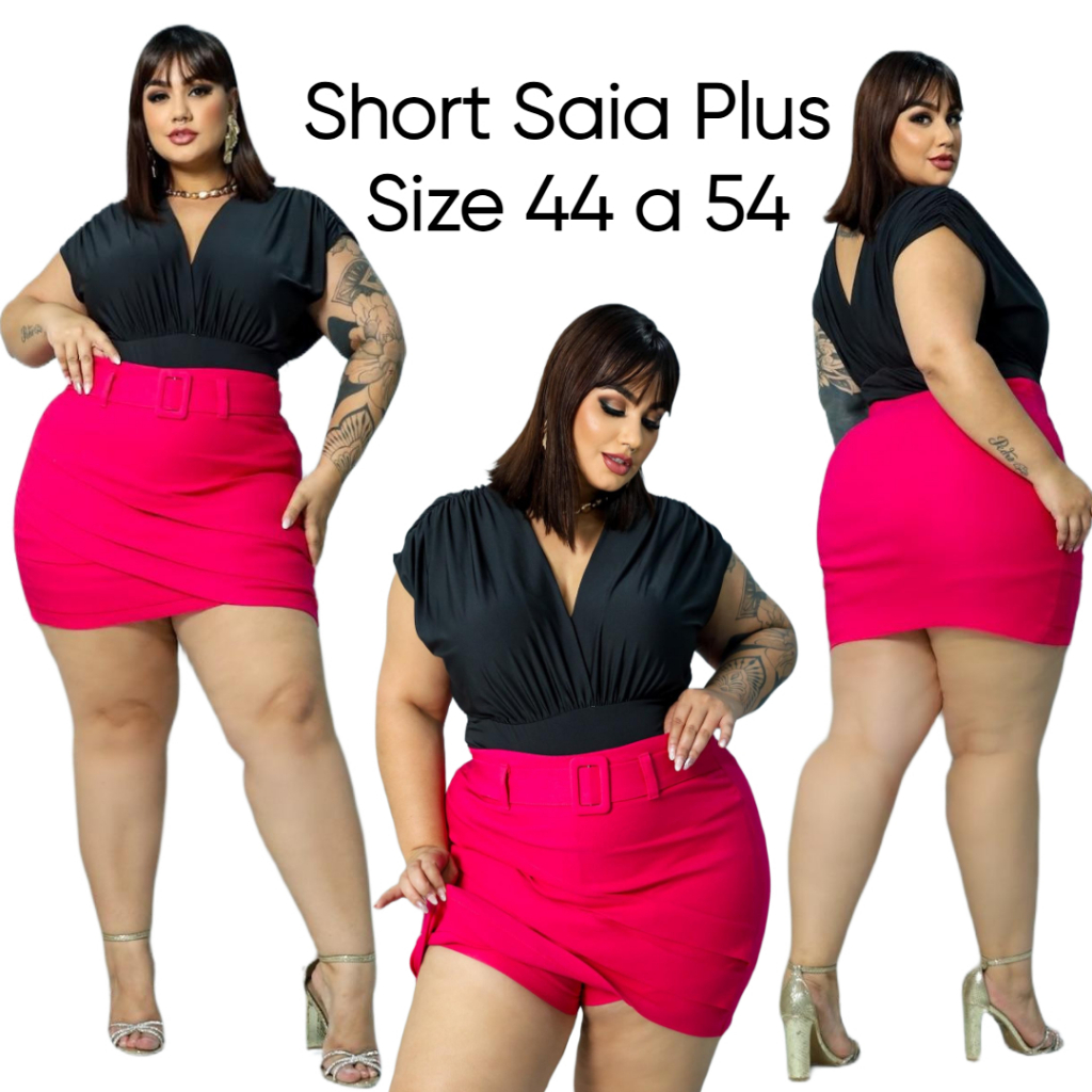SAIA FEMININA PLUS SIZE FIVELA FIXA TECIDO BENGALINE ELASTANO RECORTES ...
