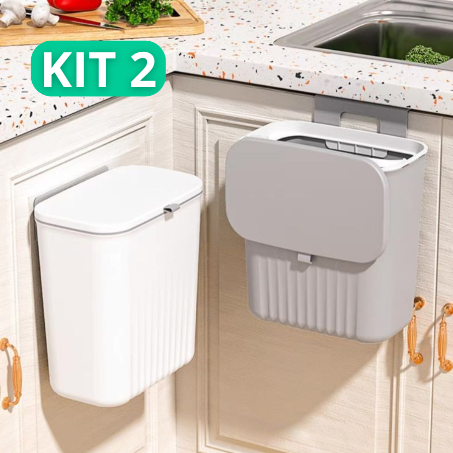 Kit 2 Lixeira Suspensa Sem Furos Para a Cozinha Na Parede 9L De Lixo ...
