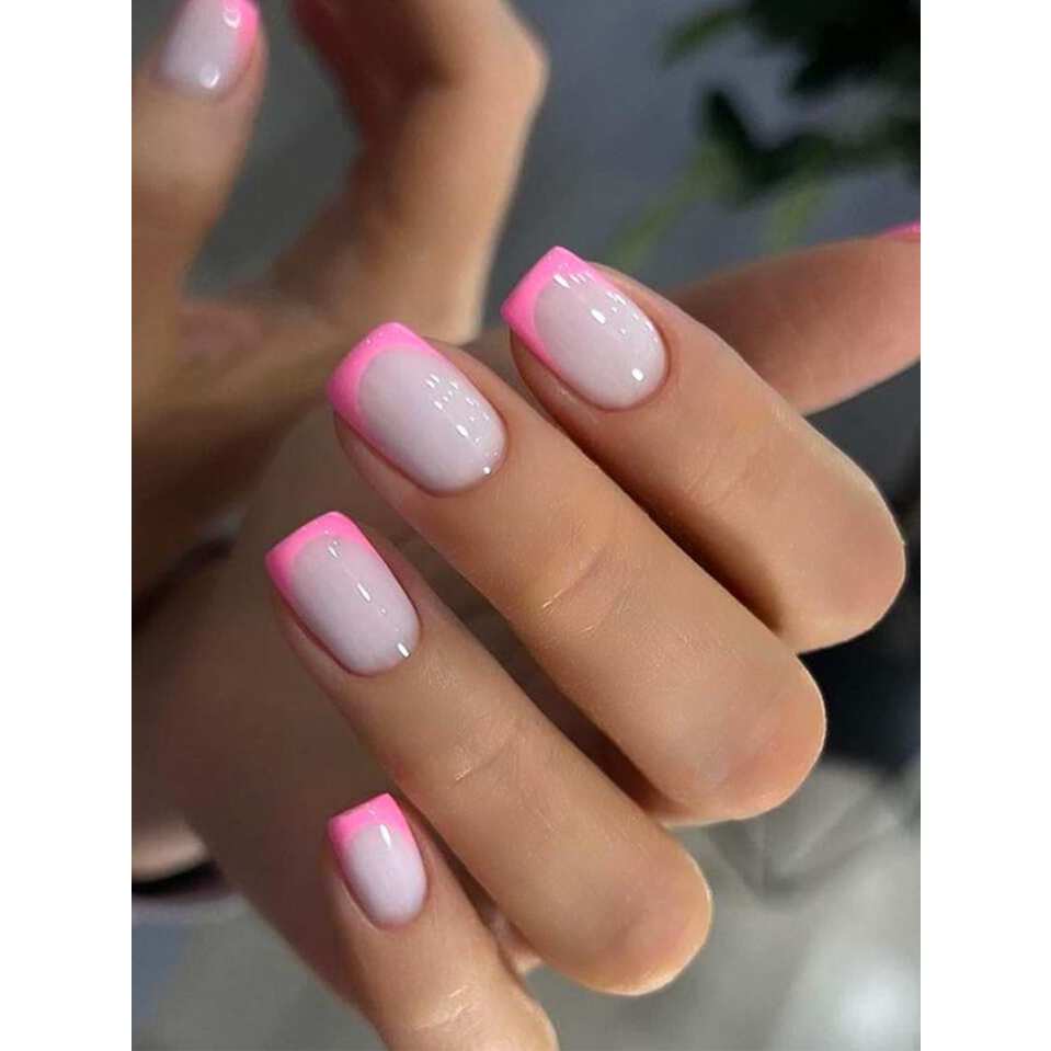 Unha Postiça 24 Unidades Quadrada Curta Francesinha Rosa | Shopee Brasil