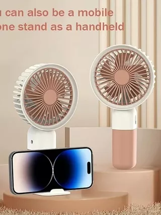 Mini Ventilador Portátil Silencioso Recarregável Mão/Mesa com Suporte de Celular.