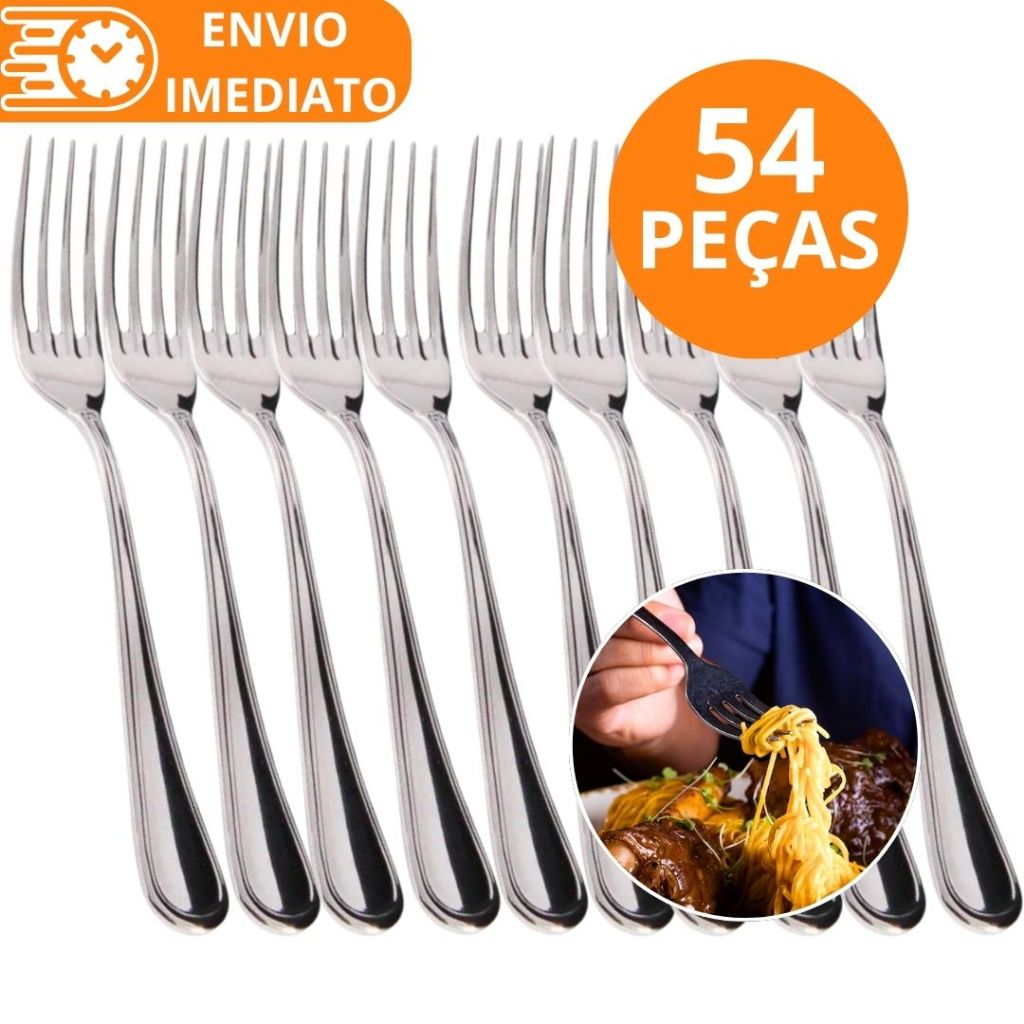 KIT 54 Garfo de Mesa 100% Aço Inox PREMIUM Grande Polido Super ...