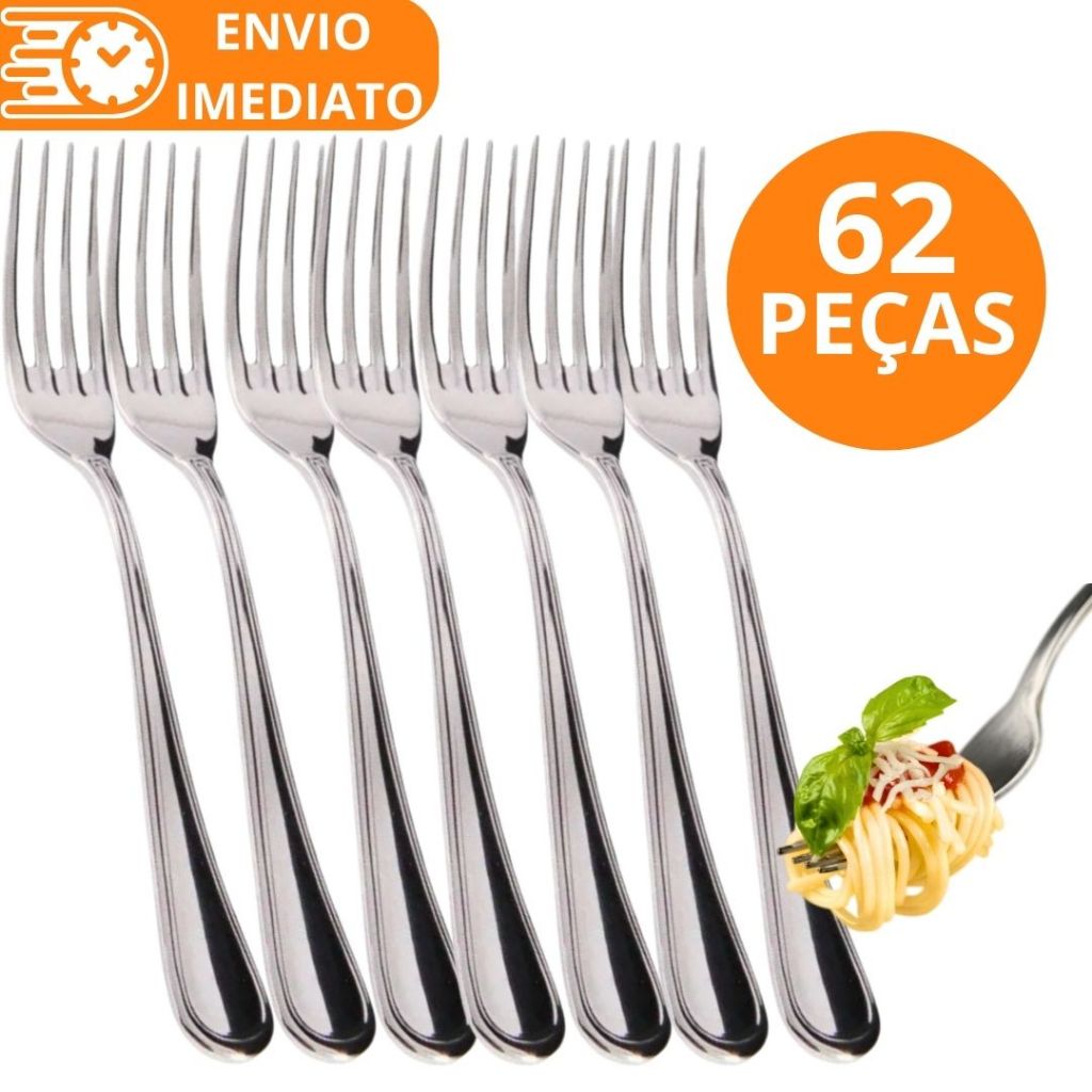 KIT 62 Garfo de Mesa 100% Aço Inox PREMIUM Grande Polido Super ...