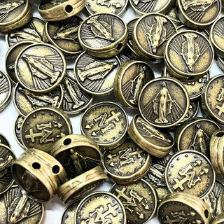 10 Passantes para Terços e Pulseiras Nossa Senhora das Graças Ouro Velho - Medalha Milagrosa