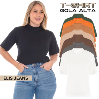 Blusa Feminina Gola Alta Camiseta Básica 100% Algodão em Oferta na Shopee