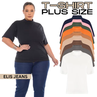 Blusa Plus Size Feminina Gola Alta Camiseta Básica 100% Algodão em Oferta na Shopee