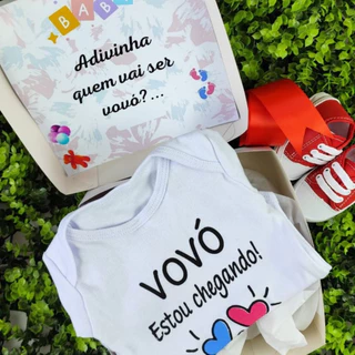 Caixinha Revelação de Gravidez Surpresa com Body Manga Curta e Sapatinho Anúncio Grávida em Oferta na Shopee