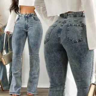 Calça Jeans Flare Feminina Cintura Alta Empina Bumbum Com Lycra Elastano Denim Nobre Alto Padrão