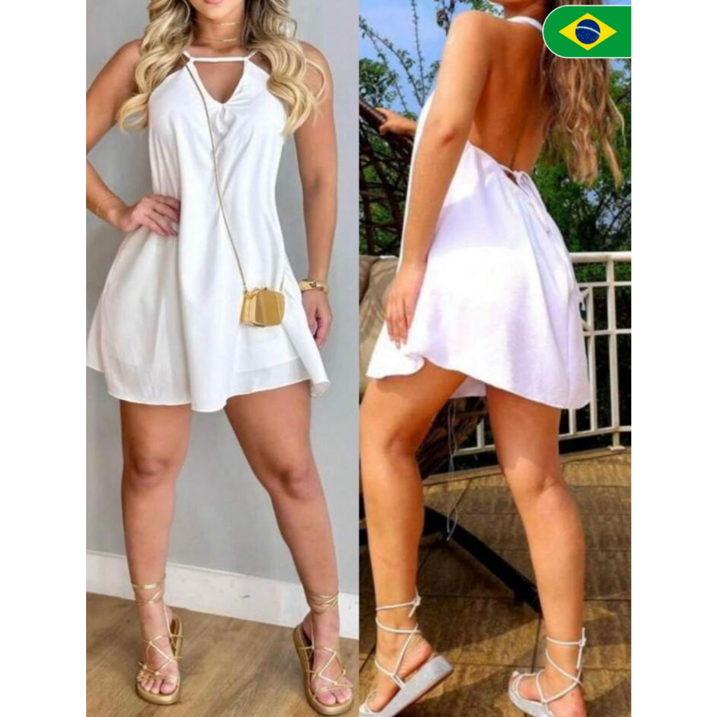 Vestido Feminino Soltinho Rodado Alças Curto Frente única Elegante ...