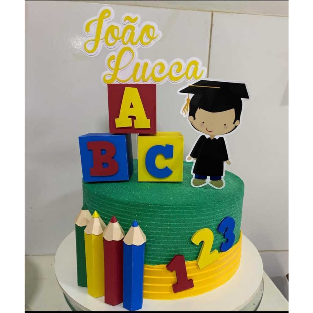 TOPO DE BOLO FORMATURA ABC / TOPO ENCERRAMENTO ESCOLAR / TOPPER ...