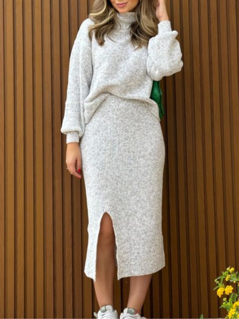 CONJUNTO TRICOT MALHA MOUSSE SAIA E BLUSA FEMININO | Shopee Brasil