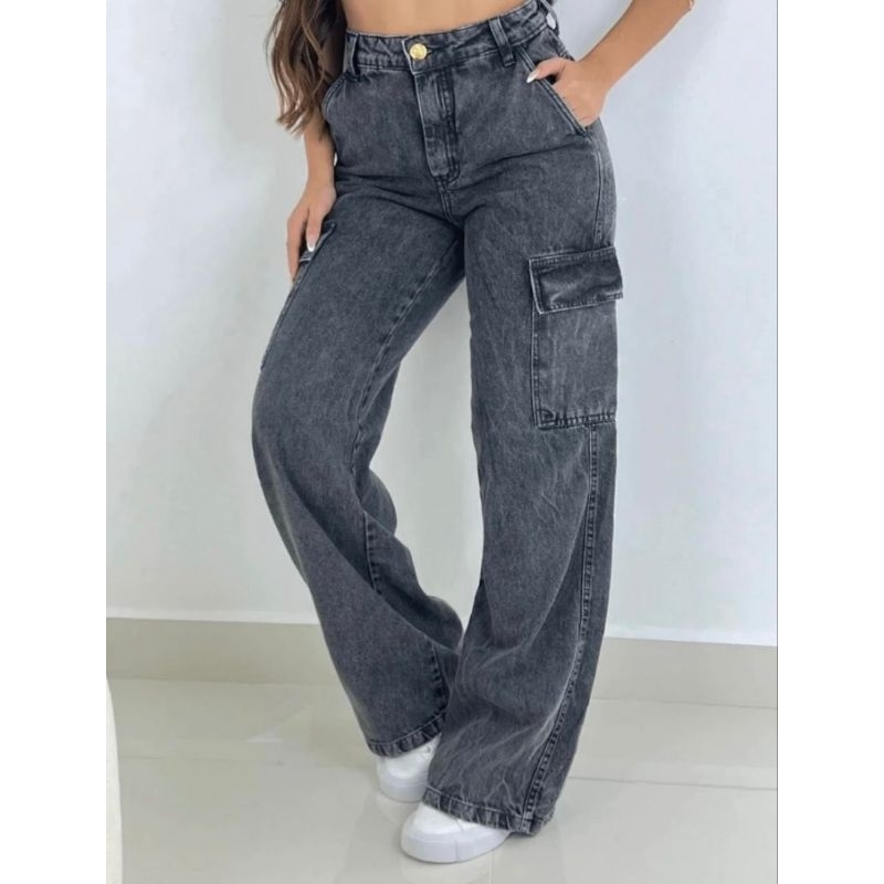 Wide leg Cargo grafite marmorizado feminina | Shopee Brasil