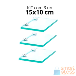 Kit com 3 Prateleiras Em Vidro 15x10 Com Suporte Premium Retangular