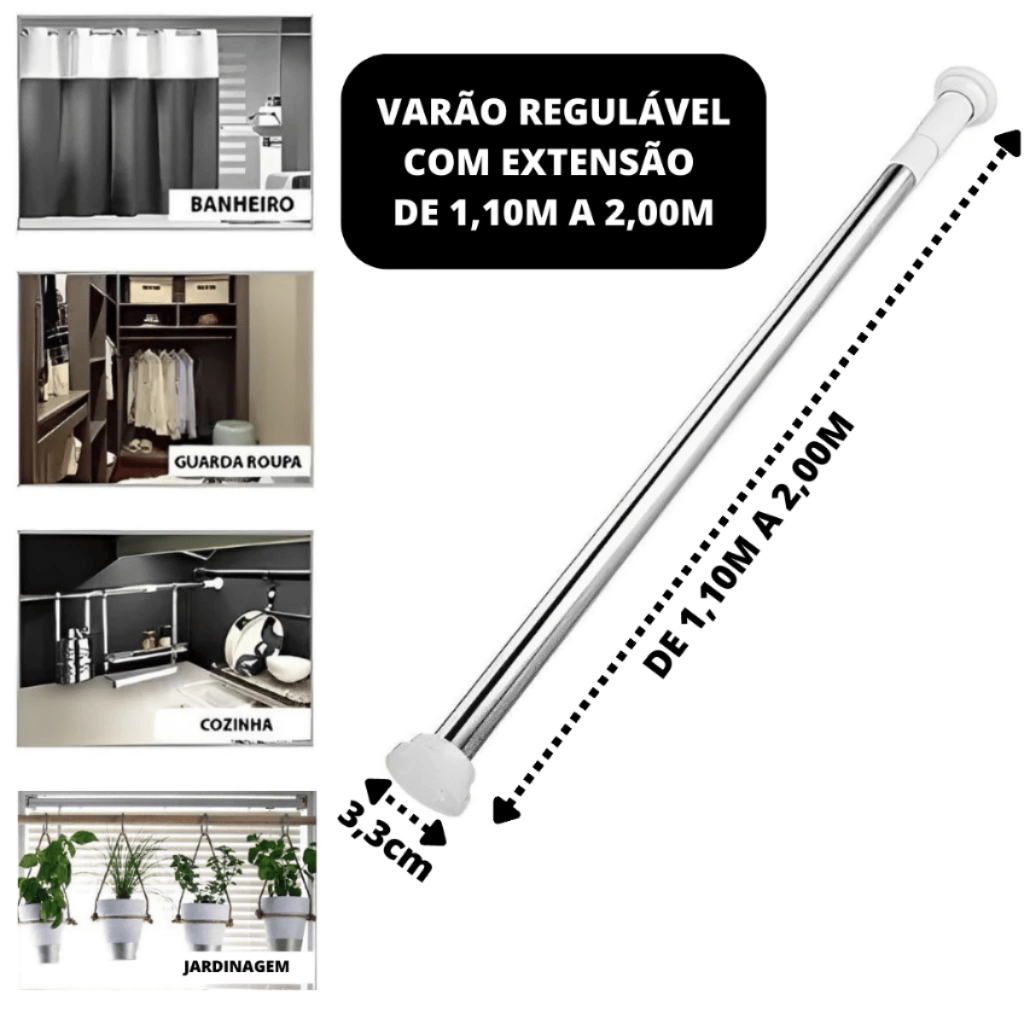 Kit 2 Varão Extensível Para Cortina de Banheiro Multifuncional ...