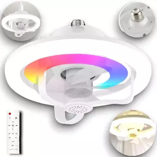 Lâmpada Ventilador de Teto luz Led com controle remoto 3 Velocidades pontente silencioso 60w