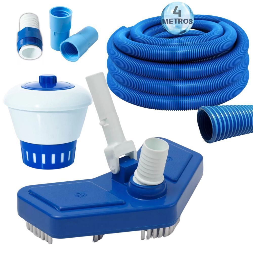 Kit Limpeza Piscina Aspirador Clorador para Pastilhas Mangueira 4 ...