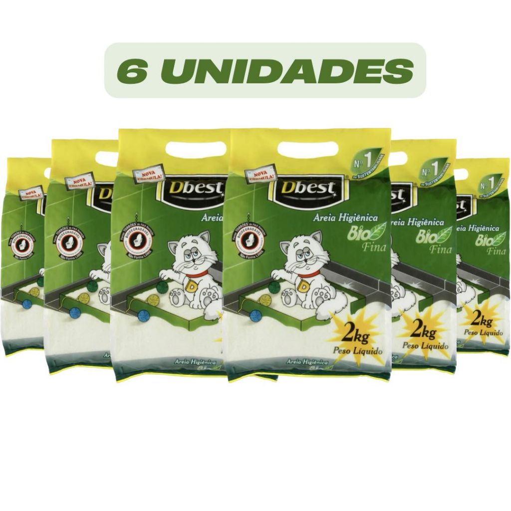 6 PACOTES AREIA DE GATO DBEST FINA 2KG | Shopee Brasil