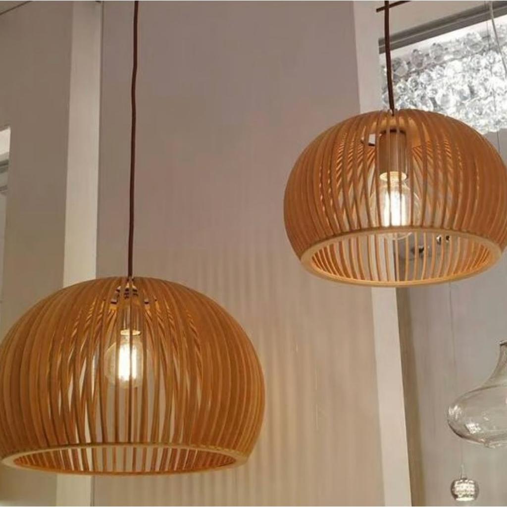 Kit com 2 Lustre Luxuoso Madeira Para Decoração Ambiente Externo e Interno