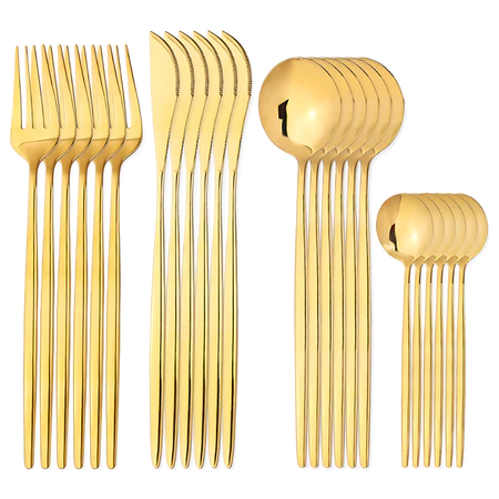 Talheres de aço inox 24 peças prata, dourado, dourado com preto garfo colher faca Gabishop