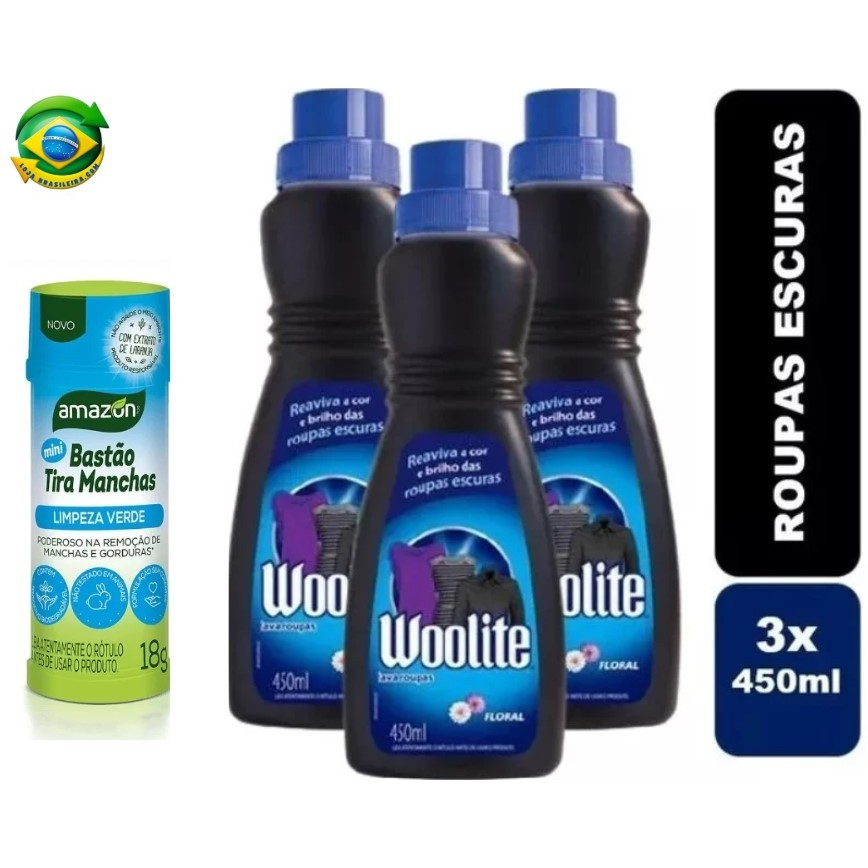 03 Unid Lava Roupas Líquido Woolite Roupas Preta e Escuras Floral 450ml ...
