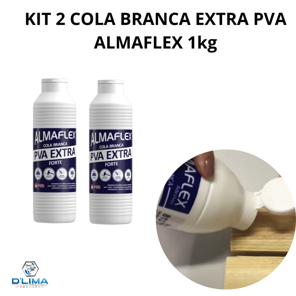 Kit 2 Cola Branca Extra Forte Pva AlmaFlez 1kg | Shopee Brasil