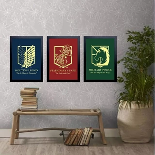 Kit 3 Quadros Decorativos Atack On Titan 20x30