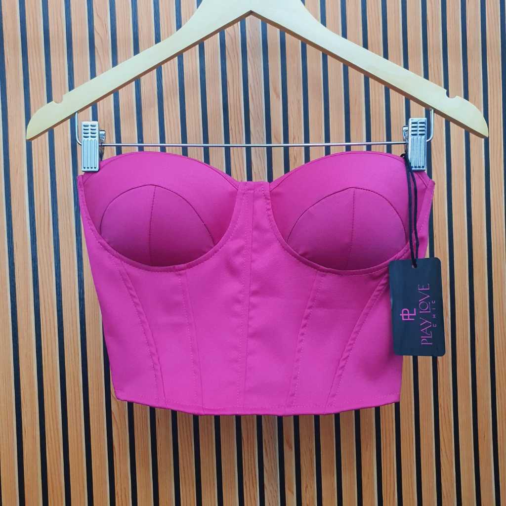 Cropped Feminino alfaitaria Corset Tomara Que Caia Preto Com Bojo e ...
