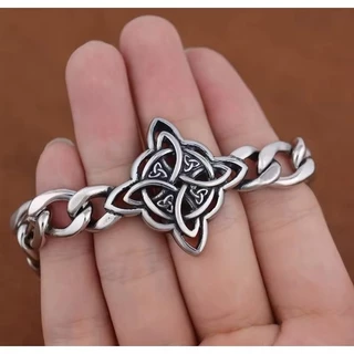 Pulseira Bracelete Gótica de Aço Inoxidável Caveiras, Estilo Viking, Design Celta