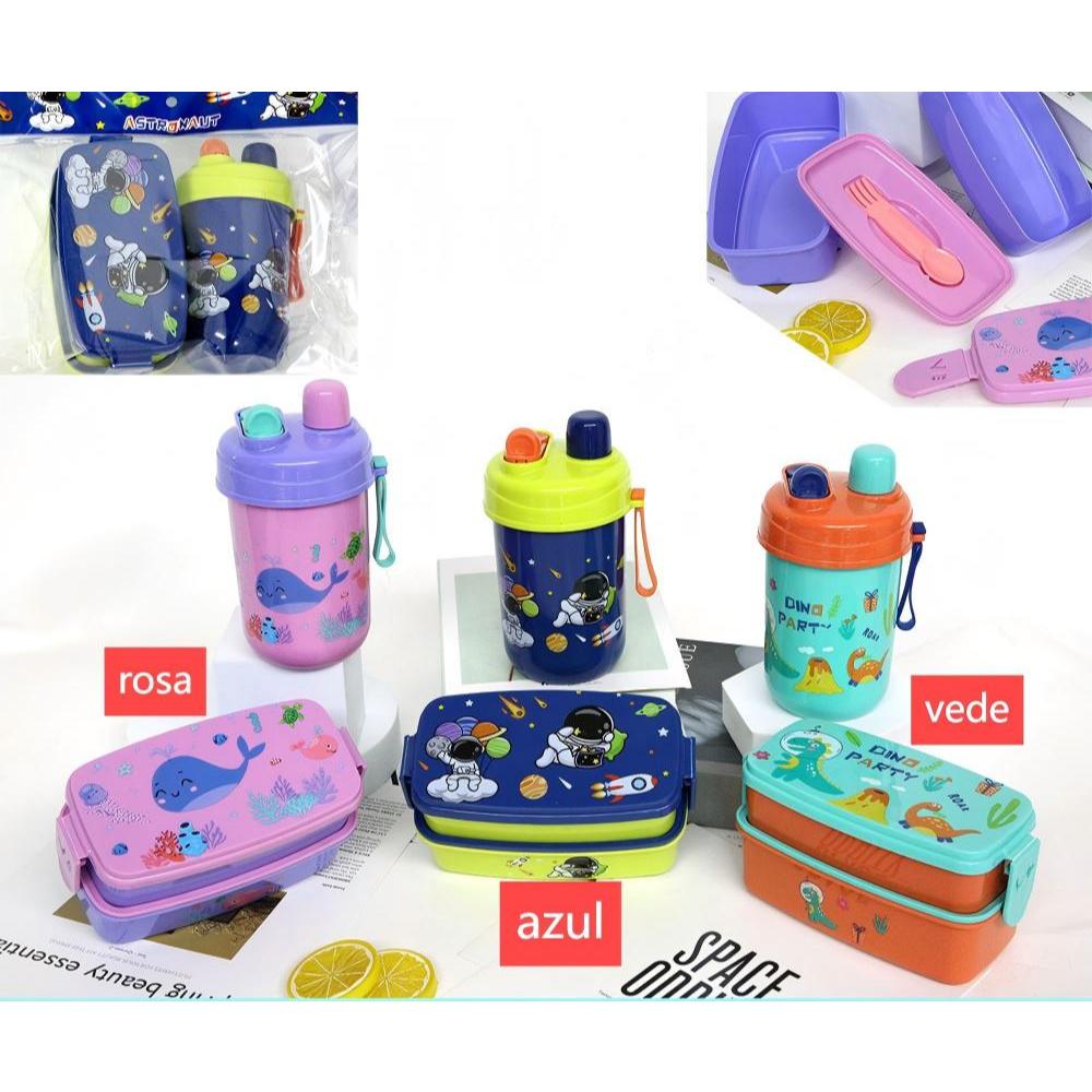 kit marmita infantil com talheres de plástico e garrafa de 400 ml com ...