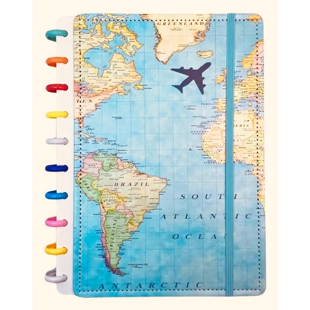 Caderno Inteligente Mapa Mundi Azul Capa Dura A5 80 Folhas | Shopee Brasil