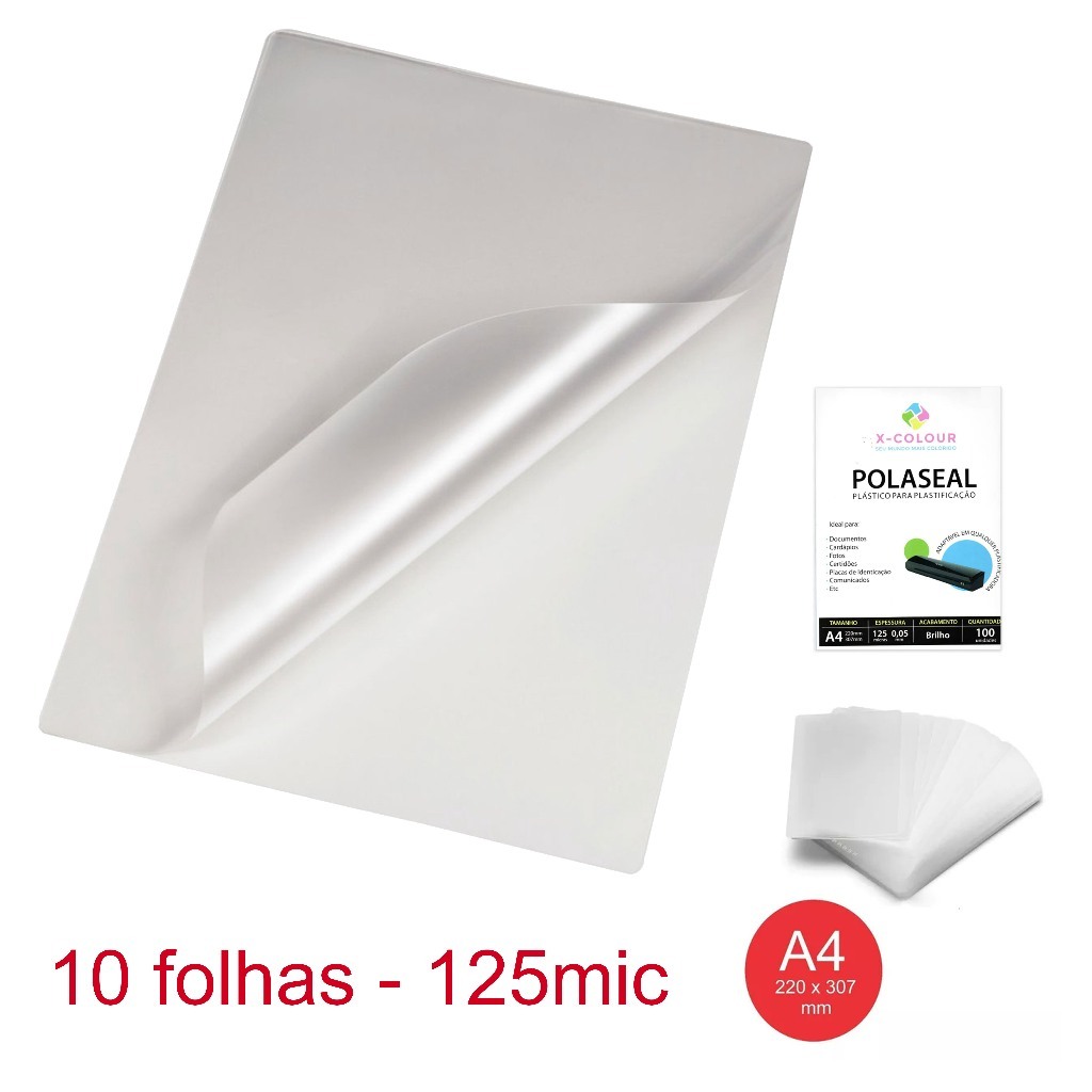 10 folhas de POLASEAL Plástico para plastificação Documentos A4 125 mic ...