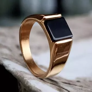 Anel Masculino Homem Pedra Onix Preta Aço Titânio Casual Arrojado Moderno