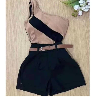 Conjunto Short Alfaiataria Com Body Tecido Anarruga