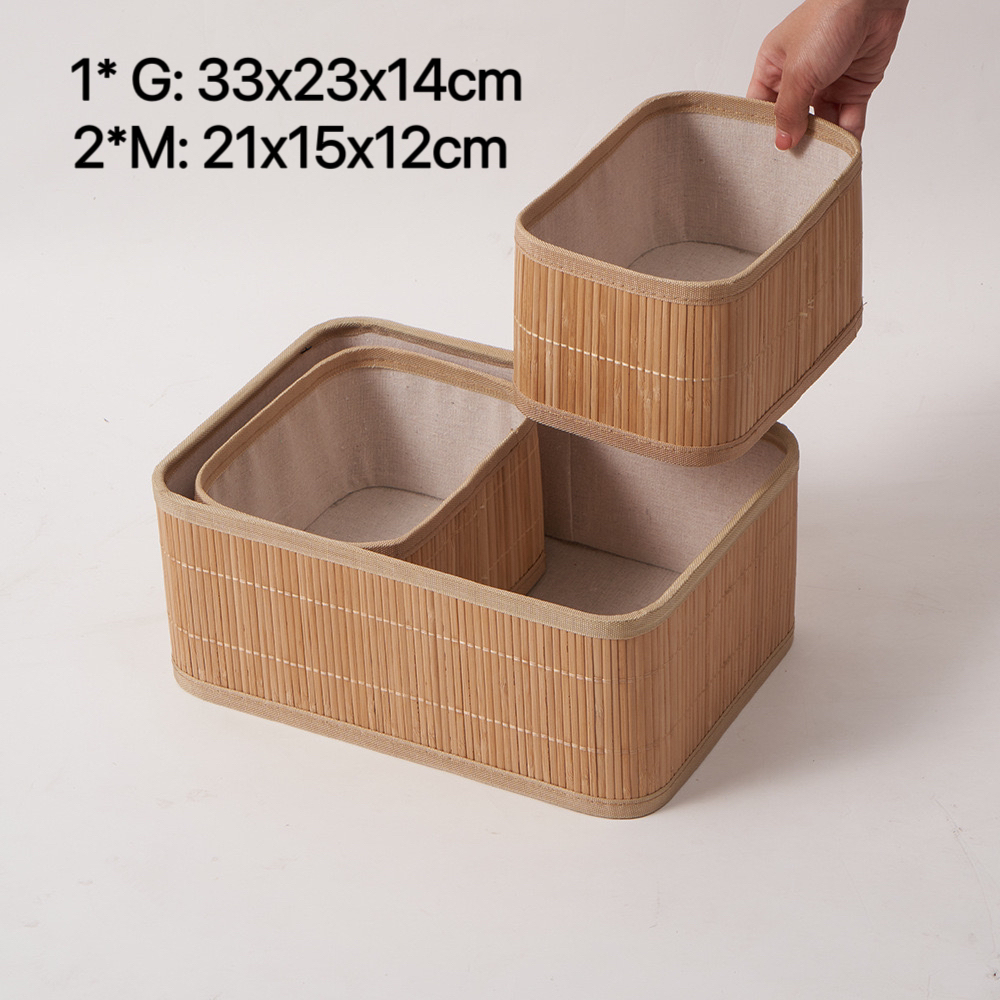 Kit 3 Cestos Organizadores de Bambu Multiuso com Forro