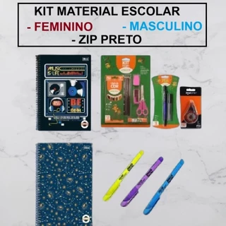Kit Material Escolar De Caderno 10 Ou 16 Ou 20 Matérias Com Kit Masculino E Feminino e Zip Preto em Oferta na Shopee
