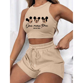 Conjunto cropped e short canelado 3D Feminino