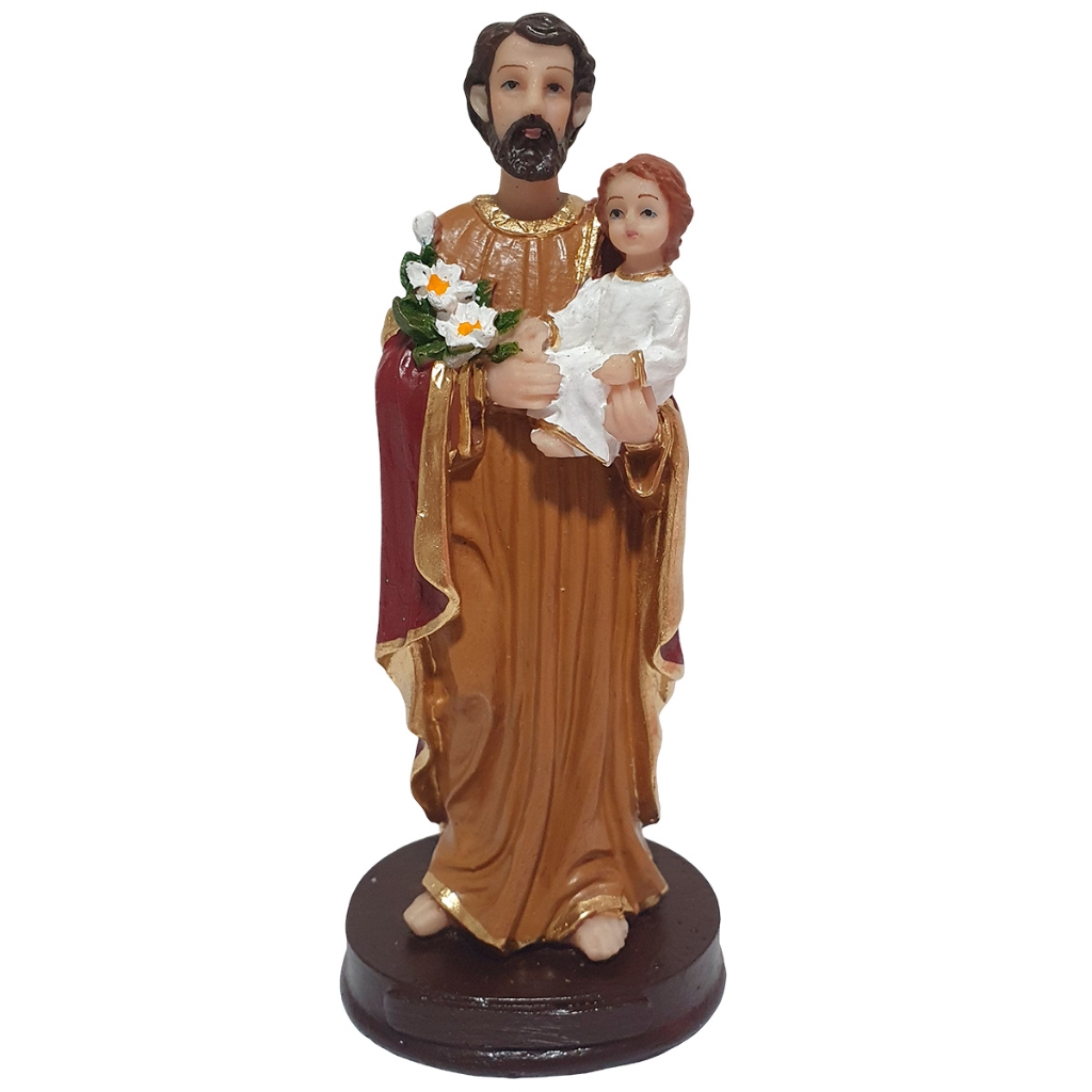 São José Protetor Com Jesus No Colo Imagem Em Resina 15 Cm