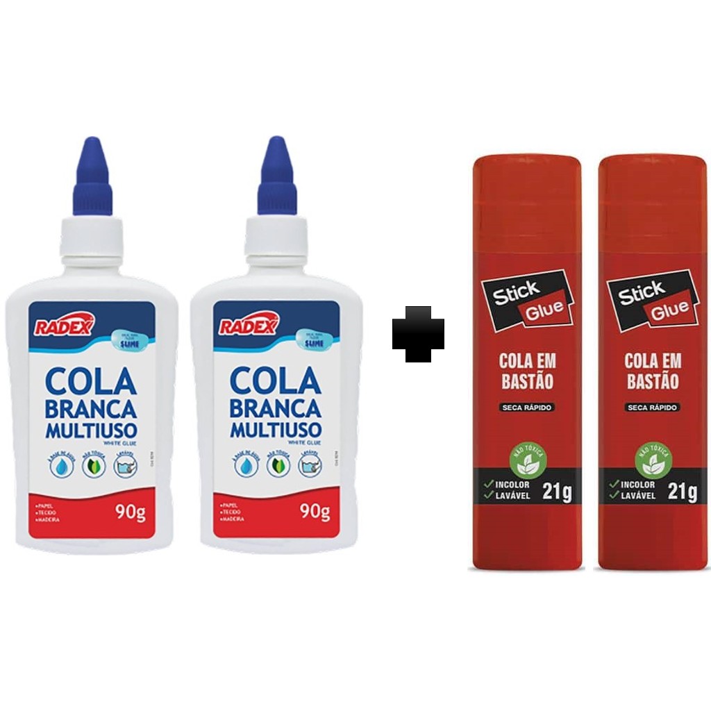 Kit Escolar Cola Branca 90g + Cola Bastão 21g | Shopee Brasil