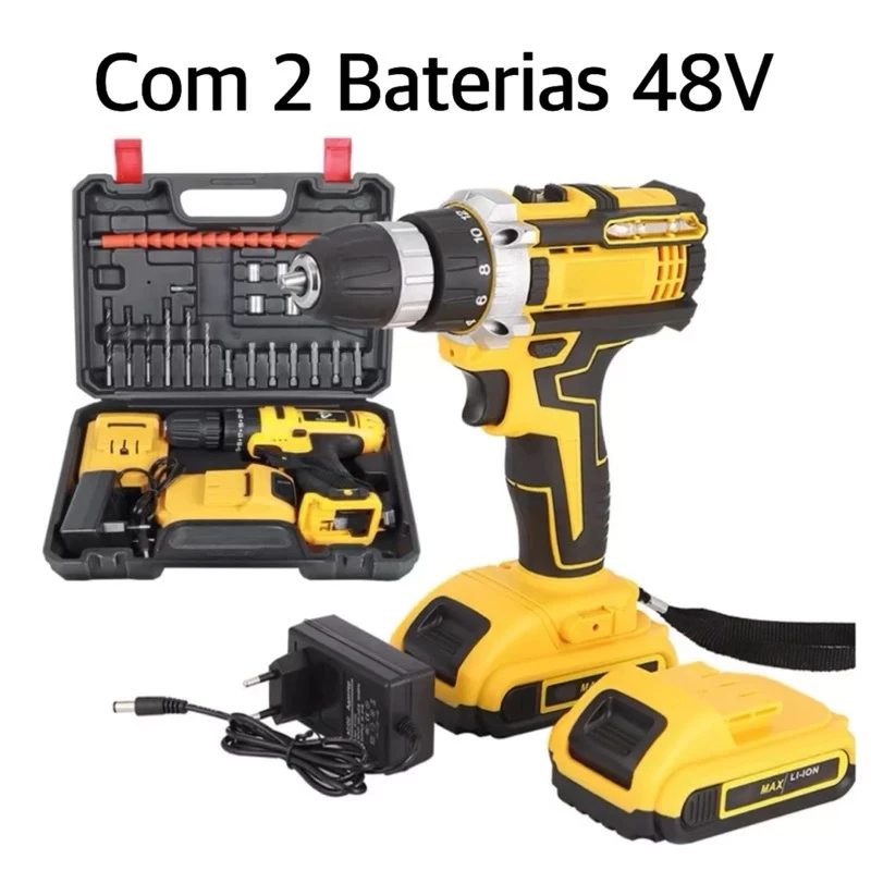 Parafusadeira Furadeira 48V 2 Baterias Com Maleta e Acessórios Completo
