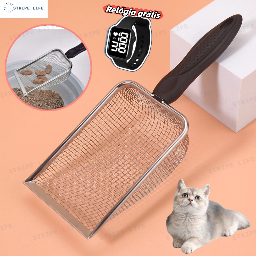 Pá Peneira de Areia Coletora Higiênica Pet Gato Cachorro Lagarto Aço Inox - Caixa de Areia