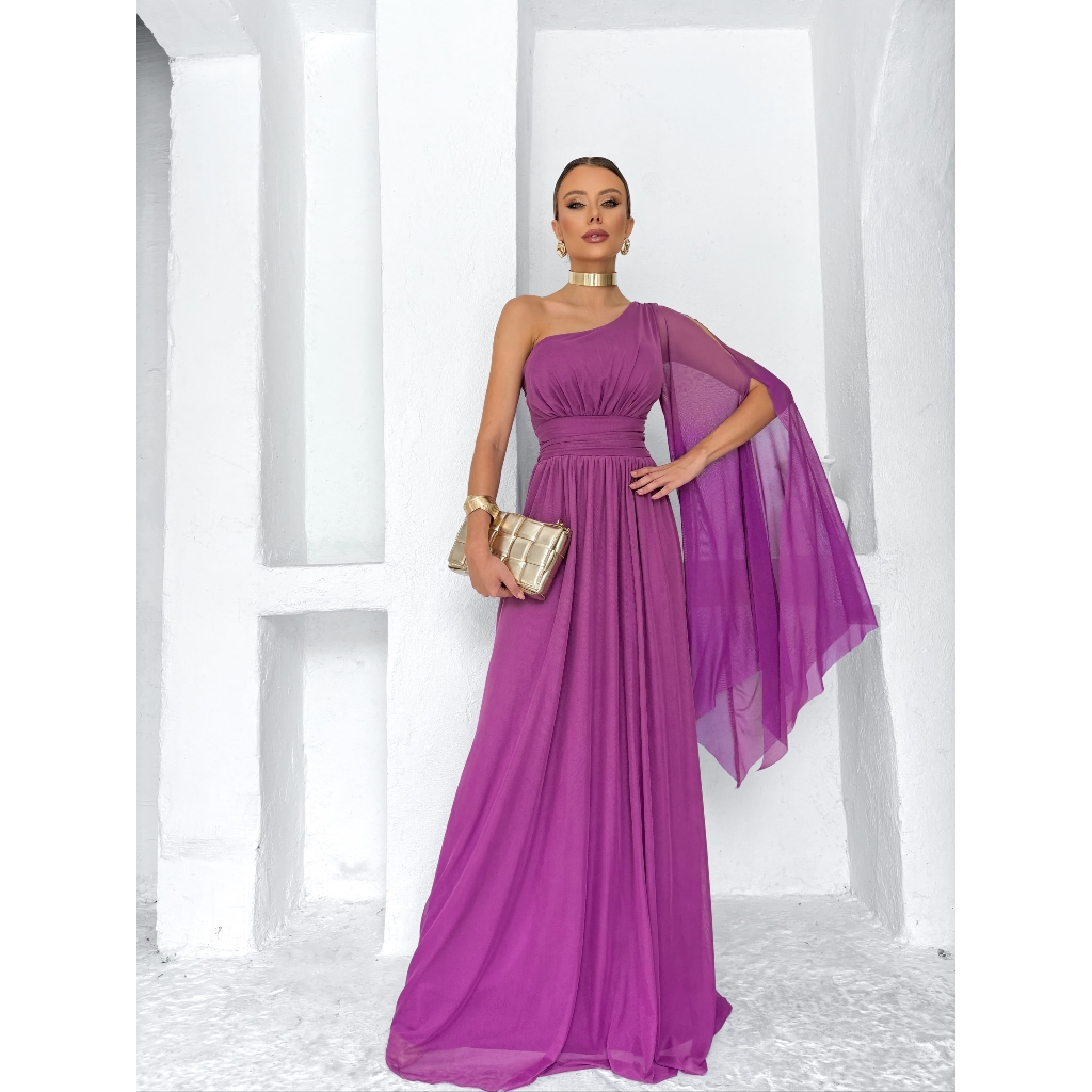 Vestido Roxo Glamour Longo Festa Madrinha Formatura Tecido Tule Premium ...
