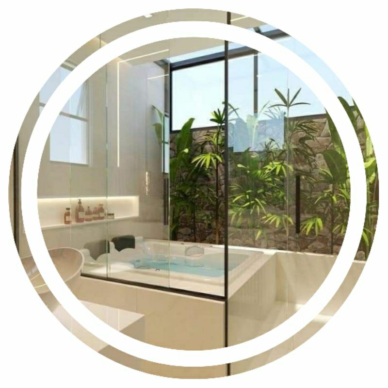 Espelho Redondo 50x50 60x60 70x70 80x80 90x90 100x100 Jateado Lapidado Iluminado com Led Dimerisavel com Botao Touch