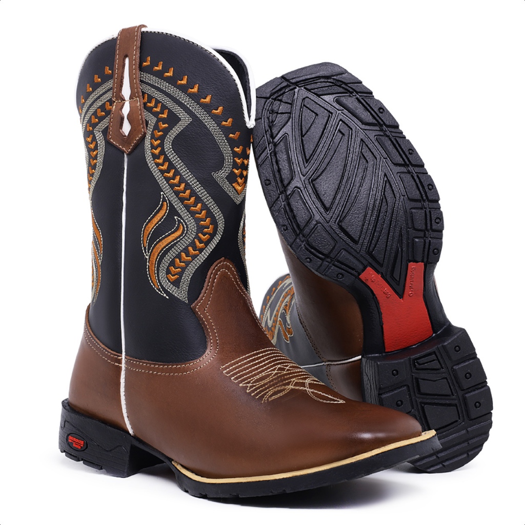 Texana Rodeio Masculina Bota Botina Country Bico Quadrado Cano Medio ...