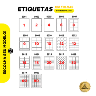 Etiqueta Adesiva Carta Couchê 100 Folhas - Escolha o Modelo