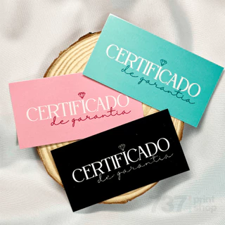 Cartão Certificado de Garantia e Cuidados 9x5cm para Acessórios Semijoias - Pronta Entrega